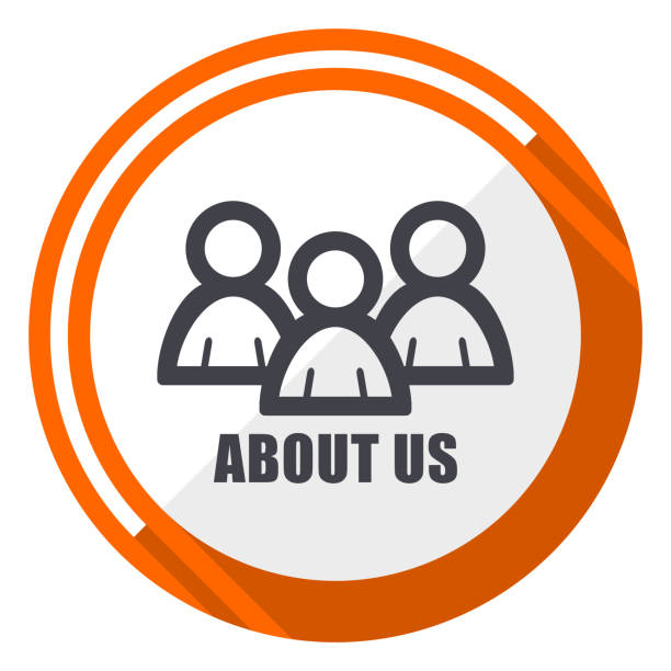 About us flat design orange round vector icon in eps 10